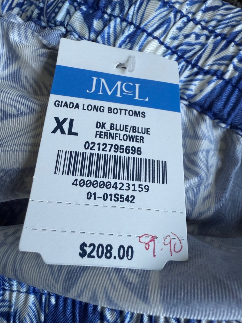 NWT J. McLaughlin Blue and White Botanical-Print Pants - Picture 5 of 5